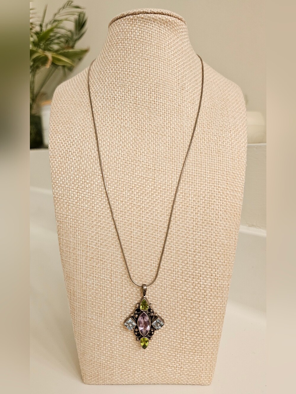 925 STERLING SILVER Amethyst Topaz Peridot  Necklace